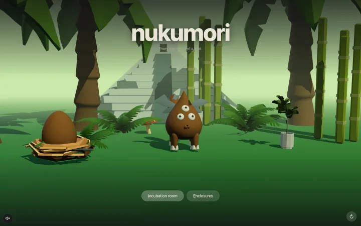 The title screen: an egg in a nest and a creature in a jungle, with doors to the incubation room and the enclosures